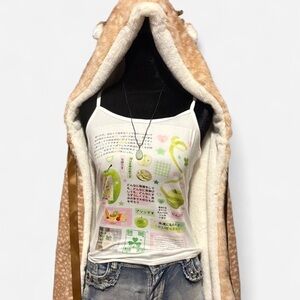 Stylish White and Green Japanese Inspired Graphic Women's Top